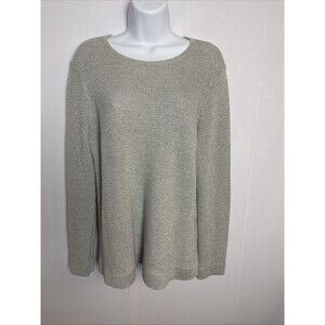 Eileen Fisher Sweater L Metallic Silver Pullover Knit Luxe Minimalist Cozy Chic